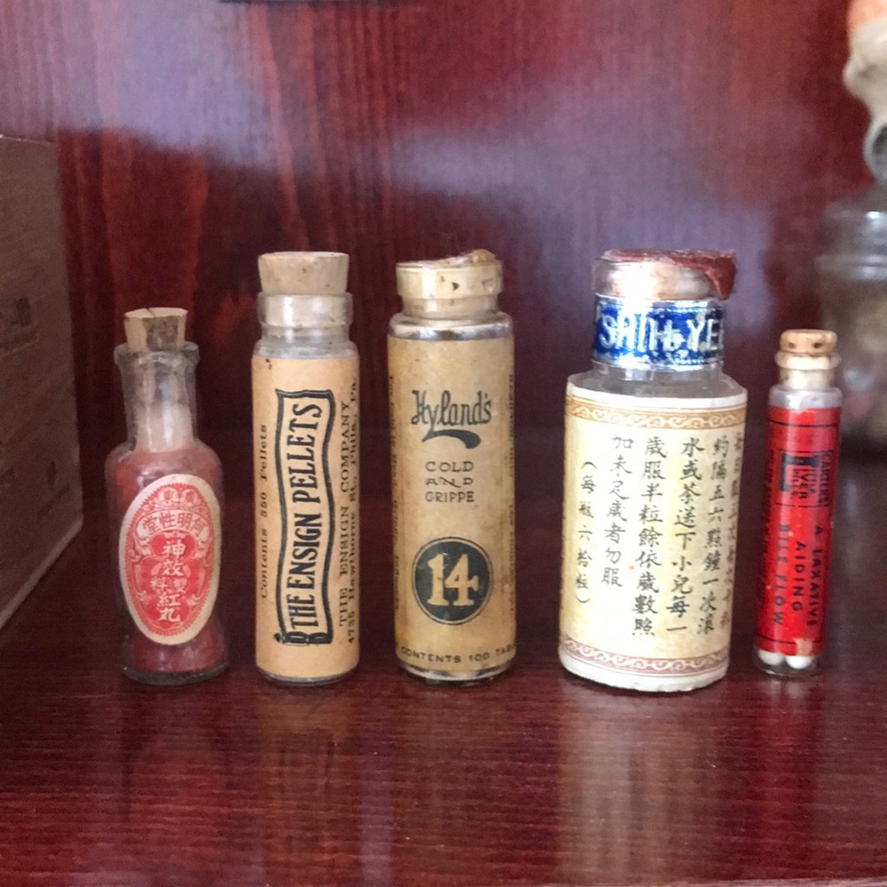 Five antique tiny medicine bottles!
